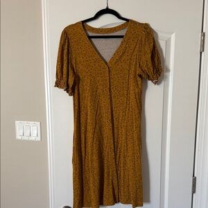 Garnet Hill Mustard Floral Midi Dress